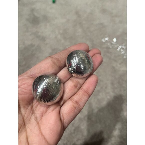 Big Silver stud earrings clip ons dome statement bold large round chunky shiny - Picture 1 of 8